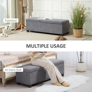 Panca Ottomana in Velluto a Coste Grigio da 47 Pollici per Soggiorno e Camera da Letto - Poggiapiedi Contenitore da 47 Pollici con Gambe - Product Image 6
