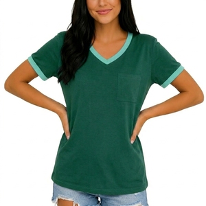 Camiseta Informal para Mujer, Cuello en V, Ligera, de Algodón, Corte Holgado, Estilo Diario, a la Moda - Product Image 4