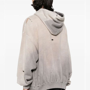 Soft Touch Fleece Distressed Hoodie Unique Tear <b>Pattern</b> 100% Cotton Winter Regular Fit Drop Shoulder Streetwear - Product Image 4