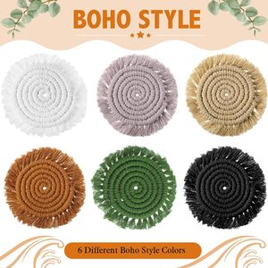 Posavasos de Macramé Estilo Bohemio, Tapetes Gruesos de Algodón, Aislantes del Calor, Ecológicos para Bebidas Frías/Calientes, Protectores de Mesa - Product Image 6