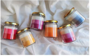 Frascos de vidrio redondos para velas con tapa, resistentes al calor, para decoración del hogar, juego de 6, diseño degradado colorido - Product Image 1