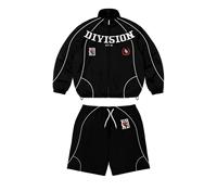 Ensemble de survêtement Division Crew noir à manches longues avec fermeture éclair sur le devant, streetwear pour hommes et enfants, respirant, 100% coton, écologique, uni