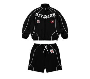 Conjunto Deportivo Division Crew Negro, Manga Larga, Cierre Frontal, Ropa Urbana para Hombre, Pantalones Cortos Transpirables de Poliéster con Logotipo Estampado - Product Image 5