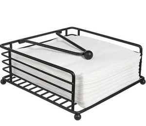 Black Metal Napkin Holder With Rectangular Frame Horizontal <b>Bars</b> <b>Weighted</b> Arm Round Knob Modern Dining Table Organizer - Product Image 1