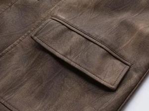 Chaqueta de Motociclista de Cuero PU Marrón para Hombre, Cuello Alto, Cierre de Cremallera, Corte Ajustado, Informal, para Invierno, con Logotipo Frontal - Product Image 4