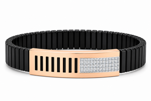 18KT <b>Solid</b> <b>Gold</b> Black Ceramic Diamond <b>Bracelet</b> for Men High Polish Modern Geometric Luxury Style Wedding Party Gift Fine Jewelry - Product Image 3