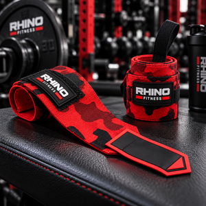 ผ้าพันข้อมือ RHINO FITNESS RF-1527 ผ้าฝ้าย สีแดงดำลายพราง แบบตีนตุ๊กแก สำหรับมือซ้าย รองรับข้อมือสำหรับยกน้ำหนักสำหรับผู้ใหญ่ - Product Image 1