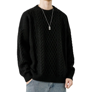Pull en tricot torsadé à col rond pour homme, taille plus, manches longues, laine épaisse, motif géométrique, tricoté à la main, hiver - Product Image 4