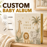 LABON Livre de souvenirs personnalisé pour bébé, Journal de ma première année, Thème Safari, Album de scrapbooking de luxe à couverture rigide avec dorure à chaud, Cadeau en gros