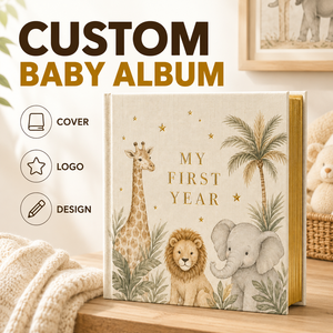 LABON <span class=keywords><strong>Livre</strong></span> de souvenirs <span class=keywords><strong>personnalisé</strong></span> pour bébé, Journal de ma première année, Thème Safari, Album de scrapbooking de luxe à couverture rigide <span class=keywords><strong>avec</strong></span> dorure à chaud, Cadeau en gros - Product Image 1