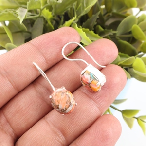 Hermosos pendientes de diseño con piedras turquesa y cobre naranja en plata de ley 925 para mujeres y niñas. - Product Image 2