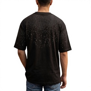 T-shirt personnalisé pour homme en noir avec strass, coupe ample, manches courtes, col rond, tricoté, motif étoile, streetwear, fabricant OEM ODM - Product Image 2