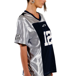 Maillot de football américain métallisé personnalisé pour femme, col en V oversize, haut de performance tendance, maillots de sport style OEM à marque privée - Product Image 3