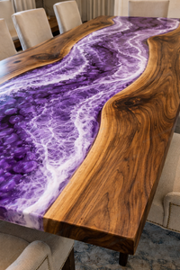 โต๊ะรับประทานอาหารเรซิ่นอีพ็อกซี่ลายคลื่นทะเลสีม่วง งานแฮนด์เมดสุดหรู แผ่นเคาน์เตอร์ครัวทันสมัย เคาน์เตอร์บาร์ ตกแต่งภายในห้องนั่งเล่นอย่างมีระดับ - Product Image 4