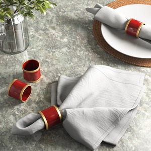 Modern Festive <b>Red</b> Enamel Napkin Holder <b>Set</b> for Christmas <b>Dinner</b> Parties Artisan Crafted Glossy <b>Red</b> Napkin Rings - Product Image 2