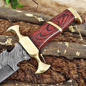 Couteau de chasse d'extérieur à lame fixe en acier Damas et acier inoxydable fait main MORTAL SAGA, manche en bois Paka personnalisé, garantie 1 an - Product Image 4
