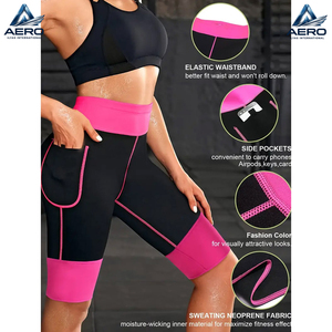 Shorts de yoga taille haute pour femmes en néoprène 3 couches, shorts de compression pour femmes, performance sportive, noir avec accents roses - Product Image 6