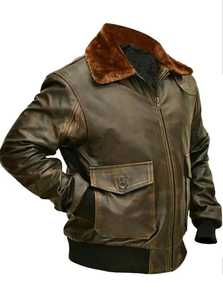<b>Men's</b> Genuine <b>Leather</b> Bomber <b>Jacket</b> With <b>Faux</b> Fur Lining Zipper Closure - Product Image 4