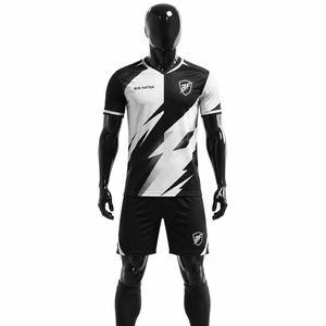 Soccer Uniform Set <b>BIN</b> FATEH Unisex Adult Size Wholesale Rate <b>Black</b> White Digital Print Breathable Polyester Custom Brand OEM - Product Image 1