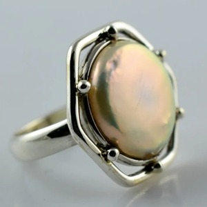 <b>Coin</b> Pearl <b>Ring</b> Handmade Sterling Silver Bezel Setting Natural Round Shape Gemstone Boho Jewelry June Birthstone Gift - Product Image 1