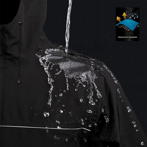 Traje Impermeable para Hombre, Chaqueta con Capucha y Pantalones, Conjunto de Parka para Exteriores, Negro, Recubierto de Poliéster, Resistente al Viento - Product Image 6