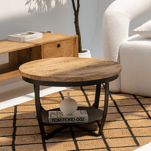 Ensemble de tables basses gigognes rondes industrielles en bois Vandana Astra Aston pour maisons modernes - Product Image 3