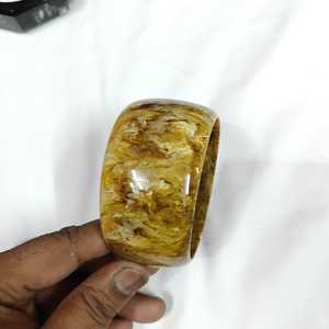 Vintage Agate Cuff Bracelet Natural Stone Jewelry Unisex Fashion <b>Bangle</b> Brown Yellow Patterned Design - Product Image 2