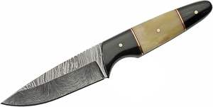 Couteau de chasse et de camping artisanal en acier Damas, lame fixe, bolster en Damas, manche en os de chameau, 8 pouces de longueur totale, DIY, OEM disponible - Product Image 3