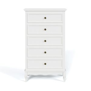 Commode moderne à 5 tiroirs pour chambre à coucher, armoire en bois massif avec finition peinte en blanc et fonctionnalités d'organisation - Product Image 2