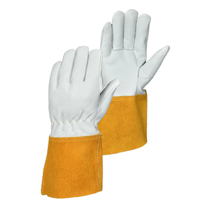 Leather Safety <b>Gloves</b> 5mil/7mil White with Yellow Cuff Diamond Texture Heat Resistant Anti-Heat Abrasion Resistant Straight Cuff - Product Image 2