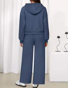 Conjuntos de 2 piezas para mujer, sudadera con capucha de lana para invierno, chándal con cremallera, sudadera larga - Product Image 4