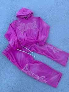 Survêtement personnalisé lourd sérigraphié à capuche et pantalon de survêtement évasé à double taille Ensemble survêtement Jogging délavé au soleil - Product Image 4