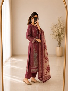 Salwar Kameez de algodón indio-pakistaní con estampado y bordado de lentejuelas, diseño de diseñador, ropa de novia, lo último en exclusivas prendas para mujer. - Product Image 2