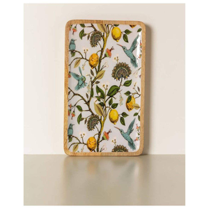 Plateau en bois artisanal de luxe avec incrustations en émail |   Plateau de service rond à motif floral vintage |   Bois de mangue écologique - Product Image 3
