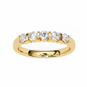 Anillo de Compromiso y Boda de Cinco Piedras con Diamante Cultivado en Laboratorio, Corte Brillante Redondo, Oro Sólido de 14K, HPHT CVD - Product Image 1
