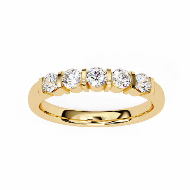 Round Brilliant Cut Lab Grown Diamond Five Stone Engagement Wedding Band 14K Solid Gold HPHT CVD Ring