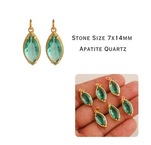 Wholesale Marquise Apatite Quartz Gemstone Charms - Gold Plated Crystal <b>Pendants</b> - Handmade DIY Jewelry Making Supplies - Product Image 2