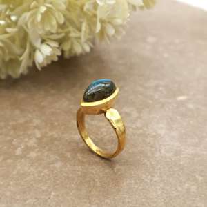 Vintage Marquise Labradorite Brass 14K Gold Plated Scalloped Infinity Band Bezel Set Customized Boho Hippie Daily Wear <b>Ring</b> - Product Image 4