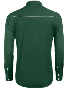 Camisa Occidental Bordada Verde para Hombre, Manga Larga, Cuello Camisero, Informal, de Popelina de Algodón, Antiarrugas, Corte Ajustado - Product Image 6