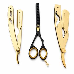 Ciseaux de coiffure professionnels avec logo personnalisé – Ciseaux à effiler en acier inoxydable et rasoir droit – Outils de beauté - Product Image 1