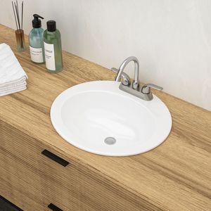 อ่างล้างจานเซรามิกสีขาว20 "X18" ทรงรีใต้ภูเขามีก๊อกน้ำ3รู - Product Image 3