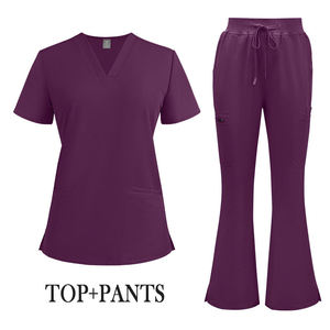Conjunto de Uniformes Médicos para Mujer, Pantalones Anchos con Corte de Campana, Elásticos, Color Verde Otoño 2025, Personalizables, para Hospital, Enfermería y Salón de Belleza - Product Image 2