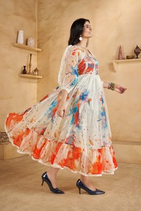 AARYA 2026 Verano Nuevo Vestido Casual de Moda con Estampado Floral, Lavable, de Organza, Cuello Cuadrado, Largo hasta la Rodilla, Mangas Abullonadas, Estilo Western - Product Image 5