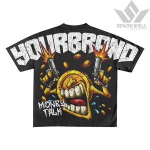 T-shirt graphique noir surdimensionné pour homme Yourbrand, manches courtes, col rond, streetwear, imprimé devant et derrière, tricoté en jersey 100% coton - Product Image 4