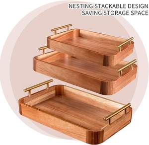 Rustic Ottoman Tray Decorative Tray with Nesting Stacking Design Wood Serving Tray with Handles for Kitchen Counter - Product Image 2