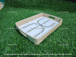 Ensemble de 2 plateaux en rotin nacre faits à la main en Inde avec logo de haute qualité Top personnalisé tendance Home Decor Table Number 1 - Product Image 4