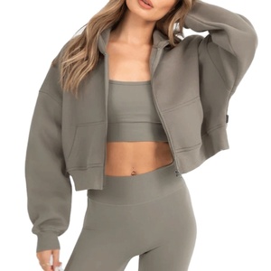 Crop Top con cremallera Sudadera con capucha de alta calidad para mujer Sudaderas con cremallera Streetwear Pullover Crop Top Hoodies - Product Image 1