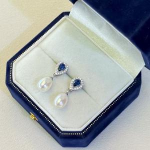 Pendientes de Perlas de Agua Dulce Azul Mar, 7-8 mm, Forma de Grano de Arroz, Joyería de Piedras Preciosas, Diseño Fino y Colgante - Product Image 5