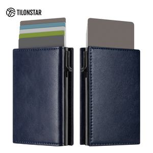Tilonstar Pochette de carte bancaire En CUIR RFID การปิดกั้นกระเป๋าสตางค์ที่ใส่บัตรเครดิตทำจากโลหะอะลูมิเนียมแบบป๊อปอัพ - Product Image 1