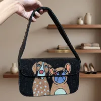 Sac à bandoulière brodé de perles florales multicolores style bohème avec fermeture éclair pour femme, idéal pour un usage quotidien